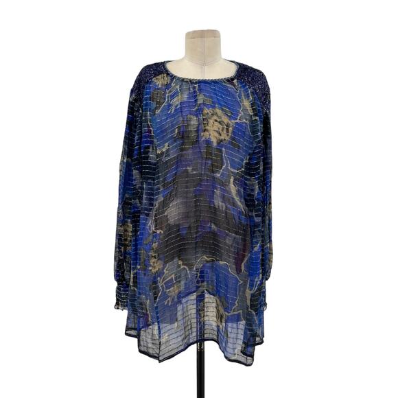 Anthropologie Bl-nk London Senta Top Floral Print Sequin Sheer Plus Size 1X - Picture 2 of 16